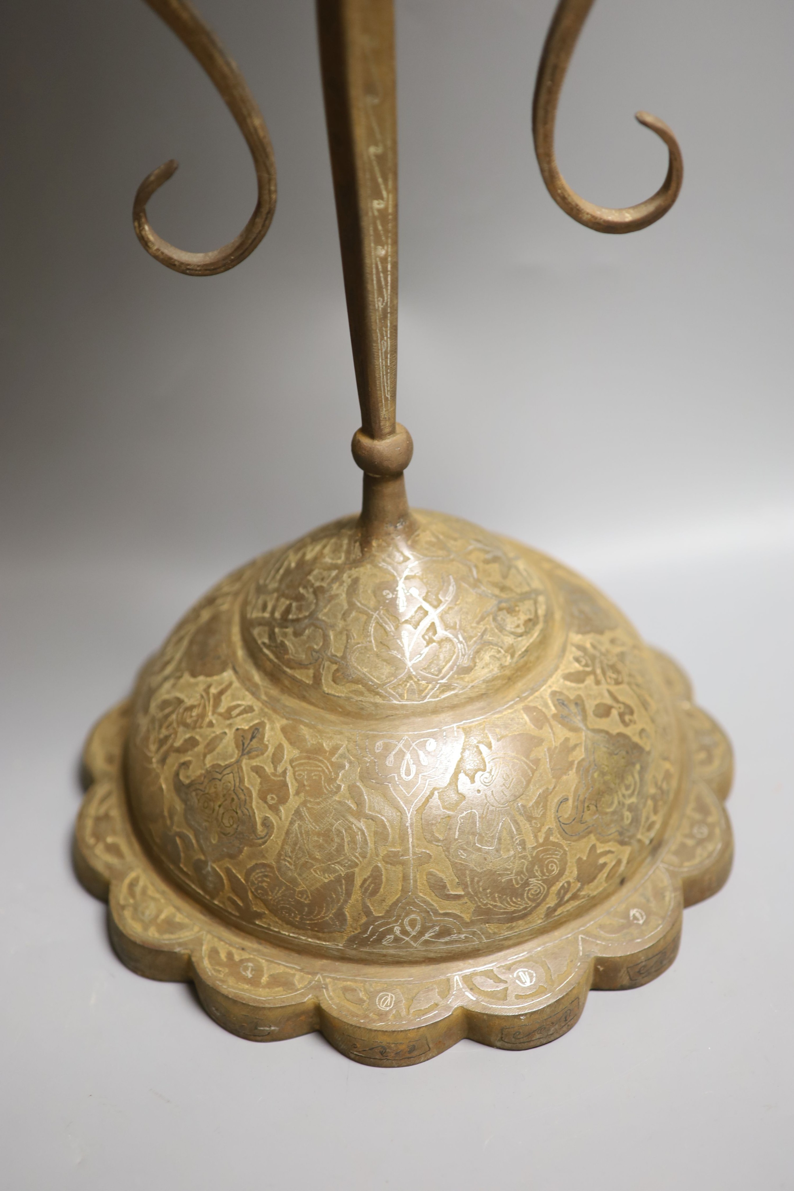 A Persian silver and gilt damascened iron vanity stand, early 20th century 71.5 cm high, lacking mirror